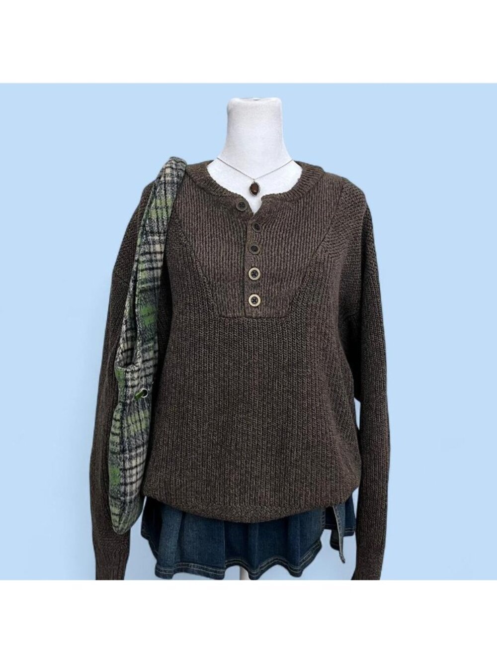 brown indie skater grunge henley sweater